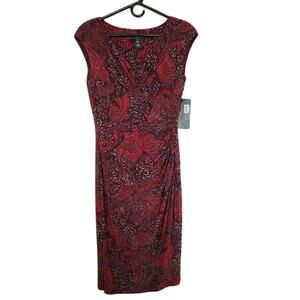 Lauren Ralph Lauren Womens Dress Size 8 Paisley Ruched Stretch Cap Sleeve Career